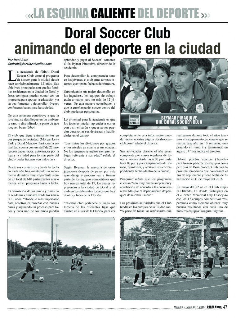 DORAL NEWS BEYMAR DORAL SOCCER CLUB